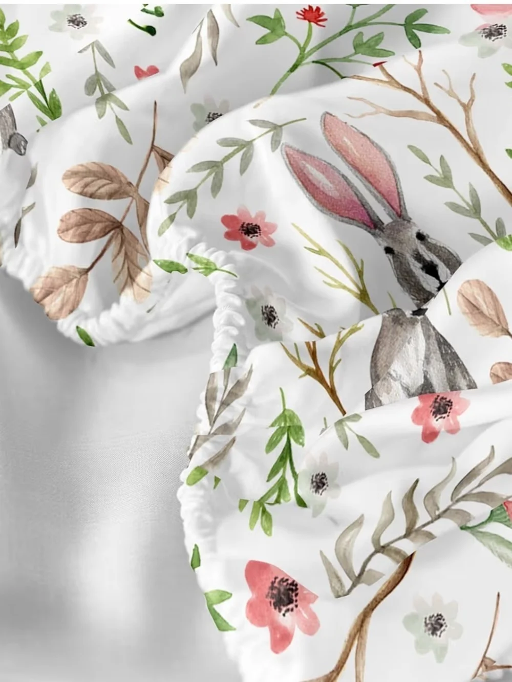 Whimsical Bunny Micro Fiber Sheet Set in White with Pink & Green Twin